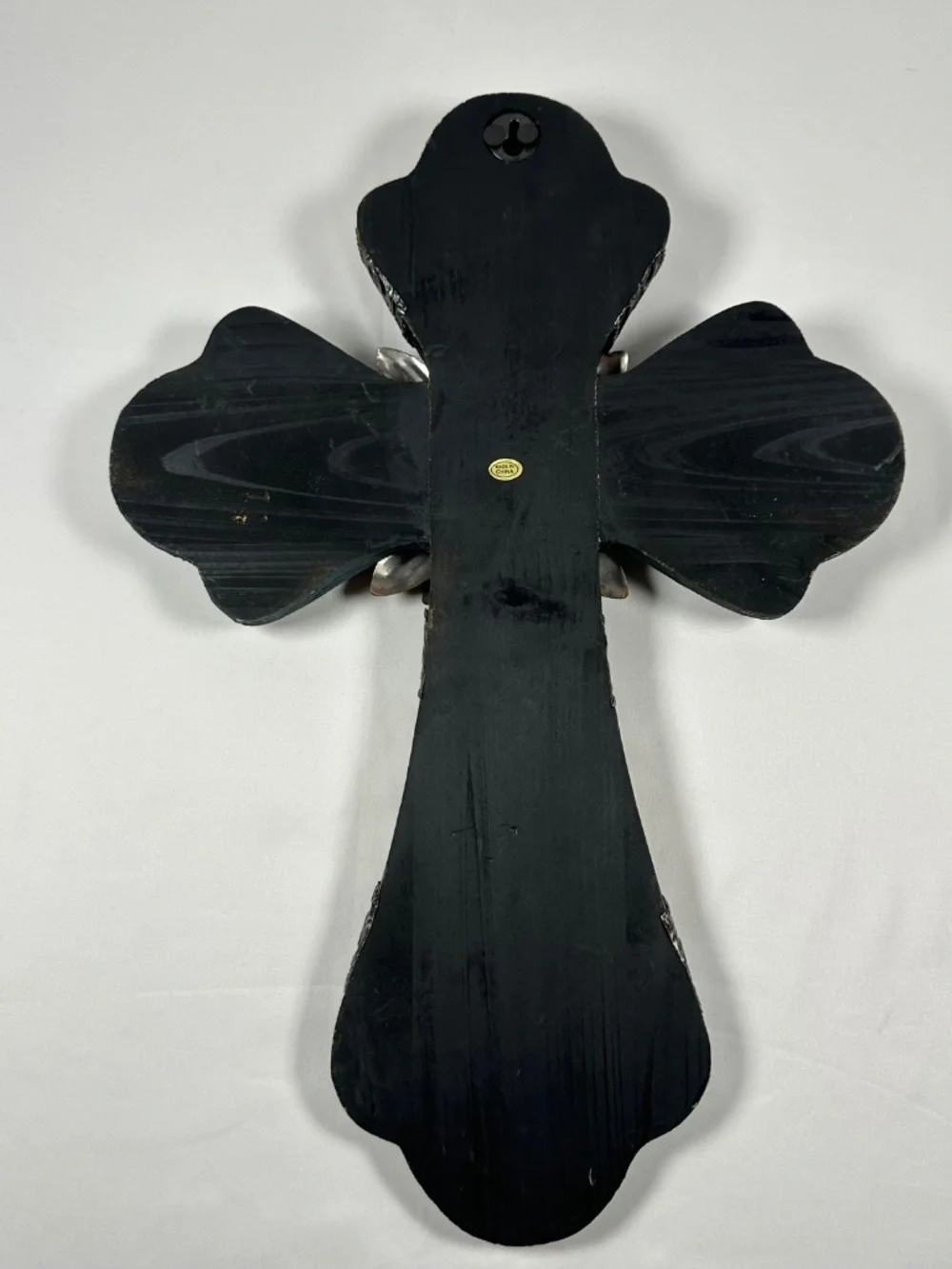 Wooden Cross 20 inches Metal Flower Metal Bands Wall Hanger Rustic Blue Brown